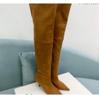 Charming Amina Muaddi Suede Pointed High Boots 6.5cm Brown 0903021