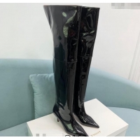 Shop Duplicate Amina Muaddi Patent Leather Pointed High Boots 6.5cm Black 0903022