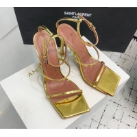 Luxury Cheap Amina Muaddi Maya Strap Heel Sandals 10cm in Patent Leather Gold 1223074