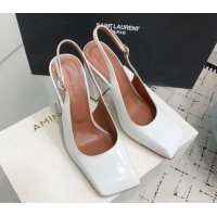 Good Quality Amina Muaddi Charlotte Slingback Pumps 9.5cm in Patent Leather White 223080