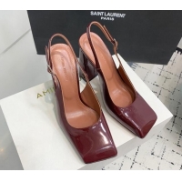 Classic Hot Amina Muaddi Charlotte Slingback Pumps 9.5cm in Patent Leather Burgundy 1223081