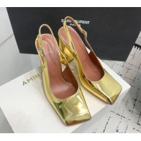 Top Grade Amina Muaddi Charlotte Slingback Pumps 9.5cm in Patent Leather Gold 1223083