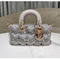 Well Crafted Dior Small Lambskin D-Joy Bag with Crytals & Lace M0613 Grey 2024 Top Quality