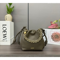 Best Grade Loewe Mini Flamenco Purse bag in nappa lambskin 412342 Dark Khaki Green 2024