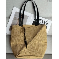 Best Price Loewe Medium Puzzle Fold Tote Bag in Raffia Straw L4050 2024 (No Charm)