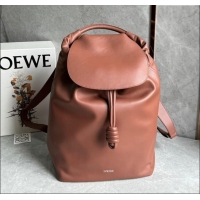 Free Shipping Loewe Flamenco Backpack in Shiny Supple Calfskin D2416 Brownie 2024 Top Quality