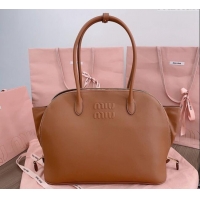 Famous Brand Miu Miu Leather top handle bag 5BA289 Cognac Brown 2024