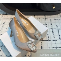 Low Price Manolo Blahnik Hangisi Satin Pumps 7cm with Strass Buckle Dark Grey 1225006