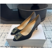 Best Product Manolo Blahnik Hangisi Satin Pumps 7cm with Strass Buckle Black 1225019