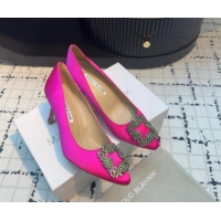 Trendy Design Manolo Blahnik Hangisi Satin Pumps 7cm with Strass Buckle Dark Pink 1225022