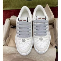 ​Super Quality Gucci Screener Trainer Sneakers in GG Canvas and Leather with Web and Strass G9118 White 2024