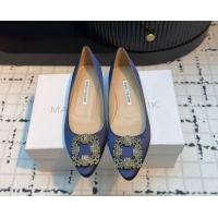 Duplicate Manolo Blahnik Hangisi Satin Ballerinas Flat with Strass Buckle Royal Blue 1225030