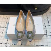 Good Product Manolo Blahnik Hangisi Satin Ballerinas Flat with Strass Buckle Grey 1225032