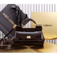 Buy Discount Dolce&Gabbana Patent Calfskin Small Sicily handbag BB6111 Dark Brown 2024