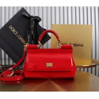 Top Design Dolce&Gabbana Patent Calfskin Small Sicily handbag BB6111 Red 2024