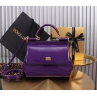 Pretty Style Dolce&Gabbana Patent Calfskin Small Sicily handbag BB6112 Purple 2024