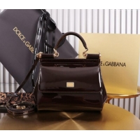 Well Crafted Dolce&Gabbana Patent Calfskin Small Sicily handbag BB6112 Dark Brown 2024