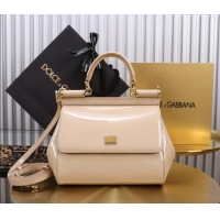 Luxury Cheap Dolce&Gabbana Patent Calfskin Small Sicily handbag BB6112 Nude Pink 2024