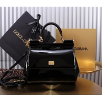 Well Crafted Dolce&Gabbana Patent Calfskin Small Sicily handbag BB6112 Black 2024