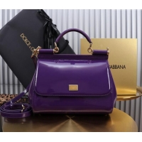 Buy Discount Dolce&Gabbana Patent Calfskin Large Sicily handbag BB6113 Purple 2024