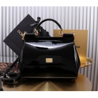 Luxurious Dolce&Gabbana Patent Calfskin Large Sicily handbag BB6113 Black 2024