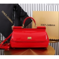 Famous Brand Dolce&Gabbana Elongated Patent Calfskin Large Sicily handbag BB6114 Red 2024