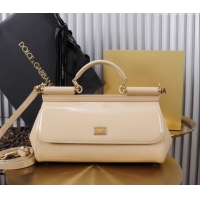 Popular Style Dolce&Gabbana Elongated Patent Calfskin Large Sicily handbag BB6114 Nude Pink 2024