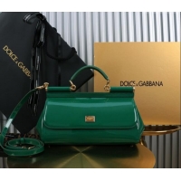 Free Shipping Dolce&Gabbana Elongated Patent Calfskin Large Sicily handbag BB6114 Green 2024