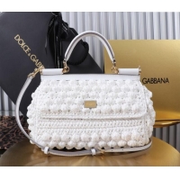 Grade Design Dolce&Gabbana Raffia Crochet Elongated Medium Sicily handbag BB6116 White 2024