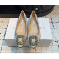 Buy Luxury Manolo Blahnik Hangisi Satin Ballerinas Flat with Strass Buckle Grey 1225035