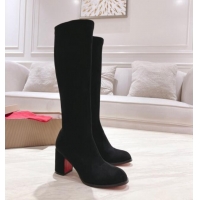 Popular Style Christian Louboutin Stretch Suede High Boots 7cm Black 1223112