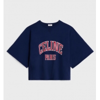 Best Price Celine Paris Loose Sweatshirt In Cotton Fleece CE7511 Navy Blue