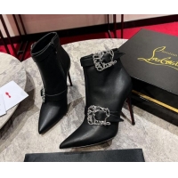 Good Quality Christian Louboutin Giddylina Heel Ankle Boots 10cm in Calf Leather Black 1223122