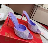 Best Product Christian Louboutin Me Dolly High Heel Slides Sandals 10cm in Strass Purple 1223127