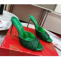 Good Product Christian Louboutin Me Dolly High Heel Slides Sandals 10cm in Strass Green 1223130