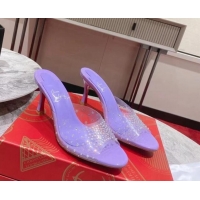 Top Design Christian Louboutin Me Dolly Heel Slides Sandal 8cm in PVC and Strass Purple 1223131