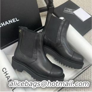 Luxury Discount Chanel Calfskin & Elastic Ankle Boots Black 1016077