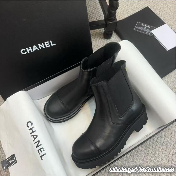 Luxury Discount Chanel Calfskin & Elastic Ankle Boots Black 1016077