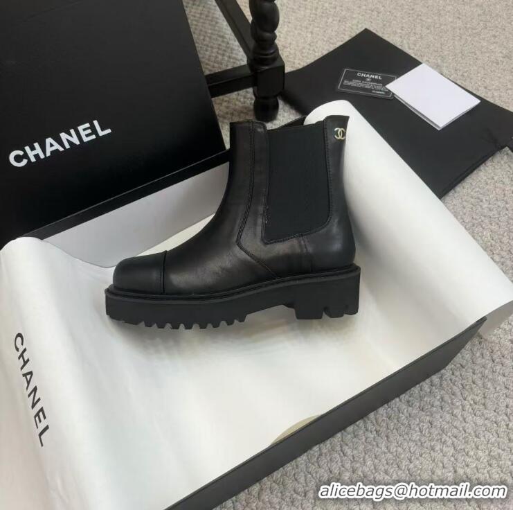 Luxury Discount Chanel Calfskin & Elastic Ankle Boots Black 1016077