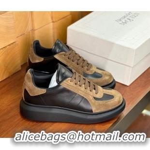 Top Grade Alexander McQueen Oversized Retro Sneakers in Calfskin and Suede Black/Brown 1114015