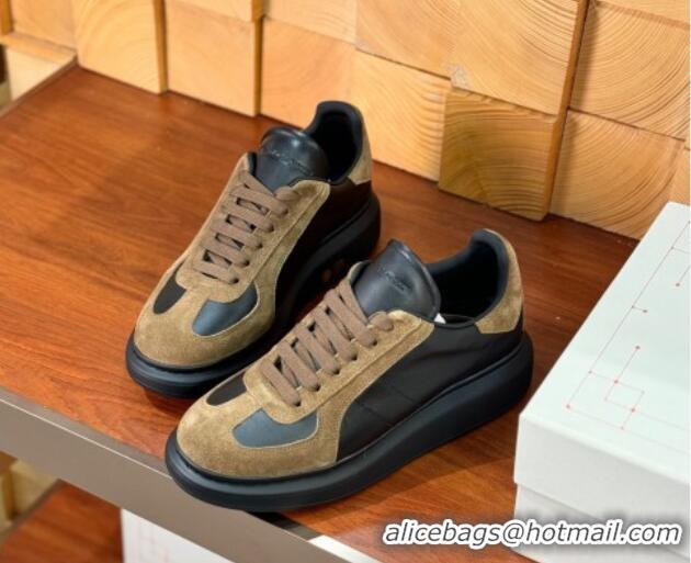 Top Grade Alexander McQueen Oversized Retro Sneakers in Calfskin and Suede Black/Brown 1114015