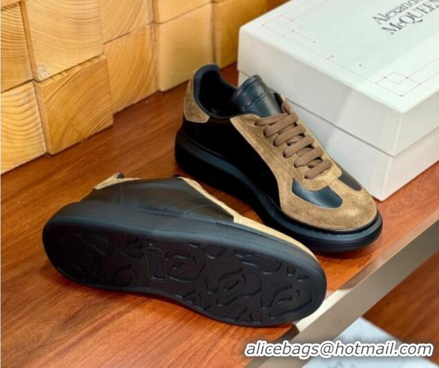 Top Grade Alexander McQueen Oversized Retro Sneakers in Calfskin and Suede Black/Brown 1114015