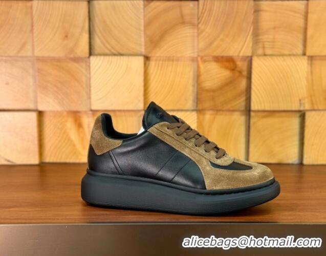 Top Grade Alexander McQueen Oversized Retro Sneakers in Calfskin and Suede Black/Brown 1114015