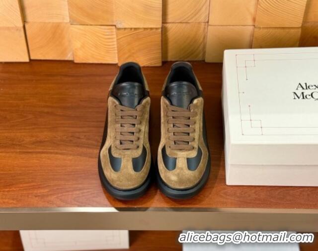 Top Grade Alexander McQueen Oversized Retro Sneakers in Calfskin and Suede Black/Brown 1114015