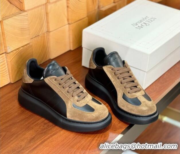 Top Grade Alexander McQueen Oversized Retro Sneakers in Calfskin and Suede Black/Brown 1114015