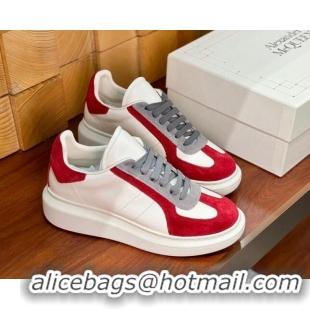 Shop Cheap Alexander McQueen Oversized Retro Sneakers in Calfskin and Suede White/Red 1114016