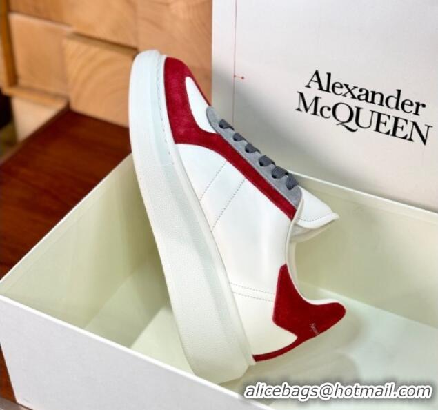 Shop Cheap Alexander McQueen Oversized Retro Sneakers in Calfskin and Suede White/Red 1114016