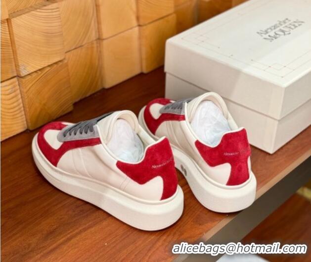 Shop Cheap Alexander McQueen Oversized Retro Sneakers in Calfskin and Suede White/Red 1114016