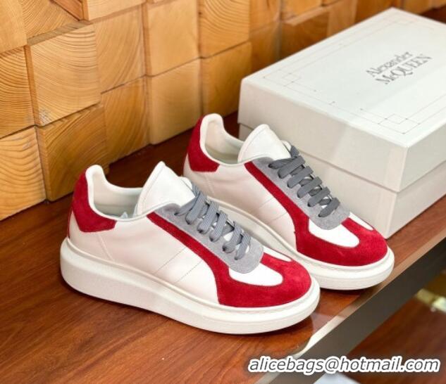 Shop Cheap Alexander McQueen Oversized Retro Sneakers in Calfskin and Suede White/Red 1114016