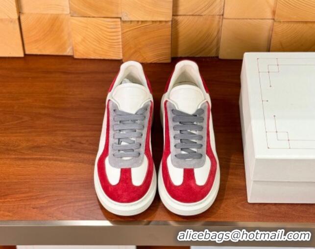 Shop Cheap Alexander McQueen Oversized Retro Sneakers in Calfskin and Suede White/Red 1114016